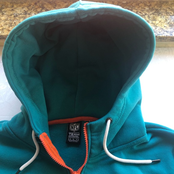 NFL Team Apparel Miami Dolphins Quarter Zip Hoodie Orange/Teal Men’s Size L - Picture 14 of 16